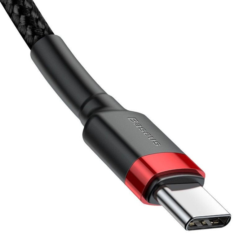 Patvarus lankstus kabelis USB-C PD PD 2.0 laidas 60W 20V 3A QC3.0 2M juoda ir raudona