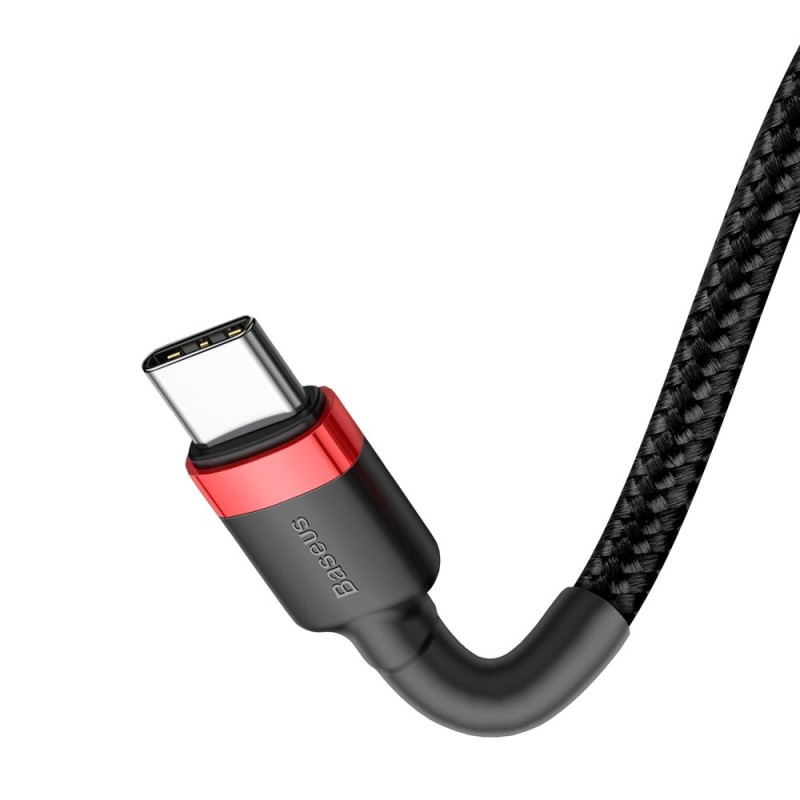 Patvarus lankstus kabelis USB-C PD PD 2.0 laidas 60W 20V 3A QC3.0 2M juoda ir raudona