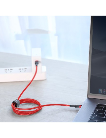 Patvarus lankstus kabelis USB-C PD PD 2.0 laidas 60W 20V 3A QC3.0 2M juoda ir raudona Patvarus lankstus kabelis USB-C PD PD 2.0 laidas 60W 20V 3A QC3.0 2M juoda ir raudona