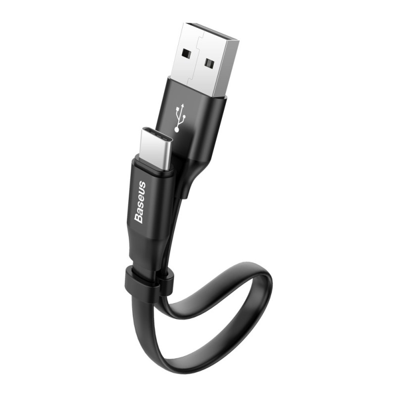 Plokščias USB laidas USB-C su laikikliu 2A 23cm juodas