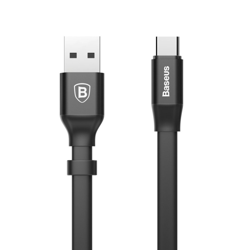 Plokščias USB laidas USB-C su laikikliu 2A 23cm juodas