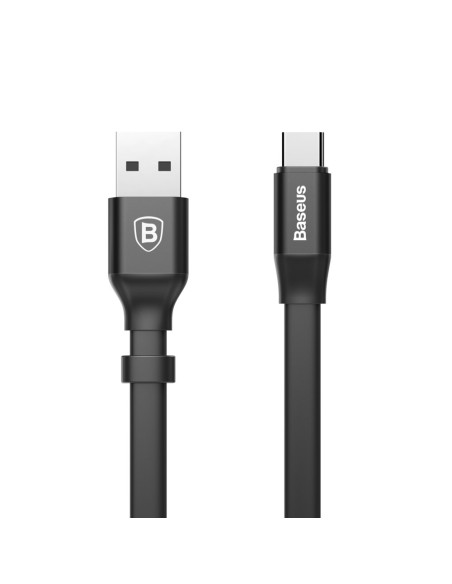 Plokščias USB laidas USB-C su laikikliu 2A 23cm juodas