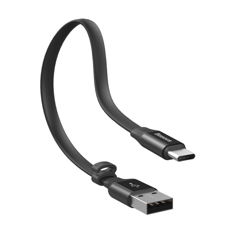 Plokščias USB laidas USB-C su laikikliu 2A 23cm juodas