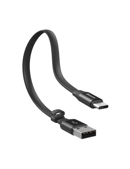 Plokščias USB laidas USB-C su laikikliu 2A 23cm juodas