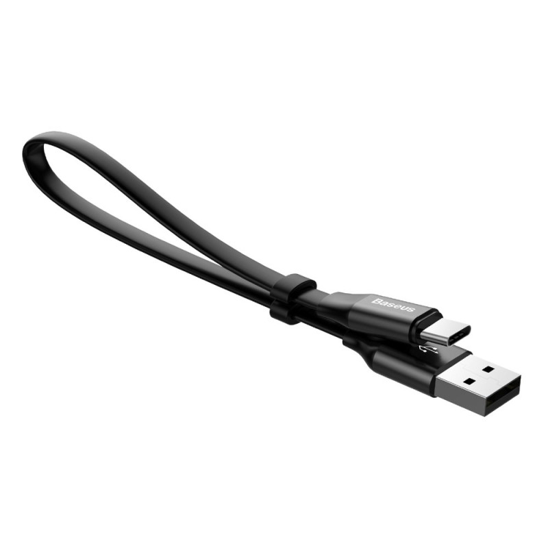 Plokščias USB laidas USB-C su laikikliu 2A 23cm juodas