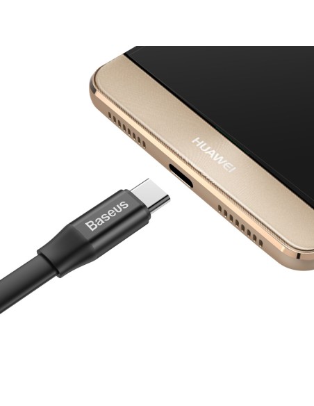 Plokščias USB laidas USB-C su laikikliu 2A 23cm juodas