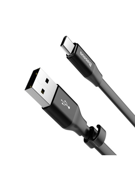 Plokščias USB laidas USB-C su laikikliu 2A 23cm juodas