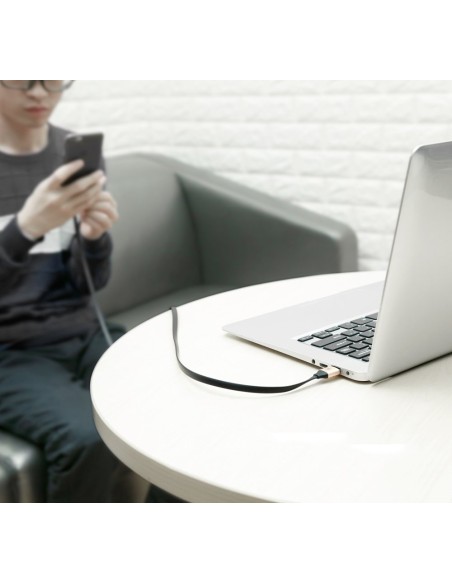 Plokščias USB laidas USB-C su laikikliu 2A 23cm juodas