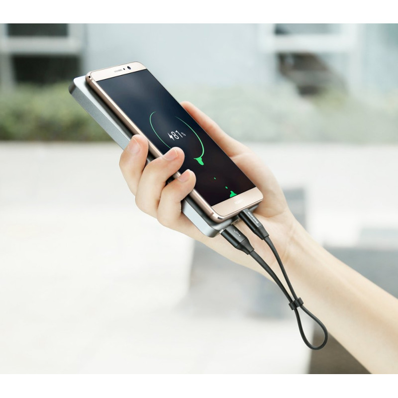 Plokščias USB laidas USB-C su laikikliu 2A 23cm juodas