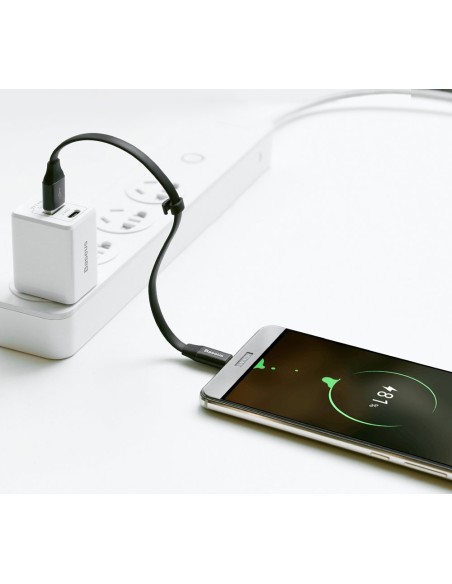 Plokščias USB laidas USB-C su laikikliu 2A 23cm juodas