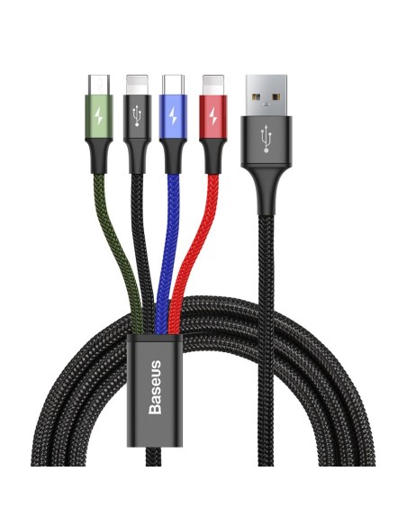 Kabelis USB laidas 4in1 2 x Iphone Lightning USB-C microUSB nailono pynėje 3,5A 1,2m juodas Kabelis USB laidas 4in1 2 x Iphone Lightning USB-C microUSB nailono pynėje 3,5A 1,2m juodas