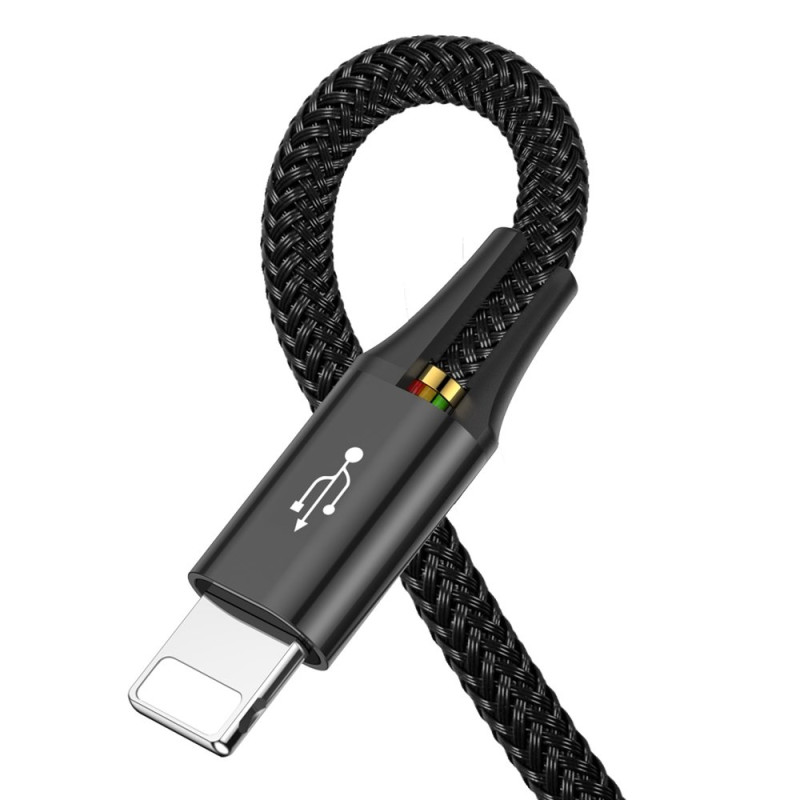 Kabelis USB laidas 4in1 2 x Iphone Lightning USB-C microUSB nailono pynėje 3,5A 1,2m juodas