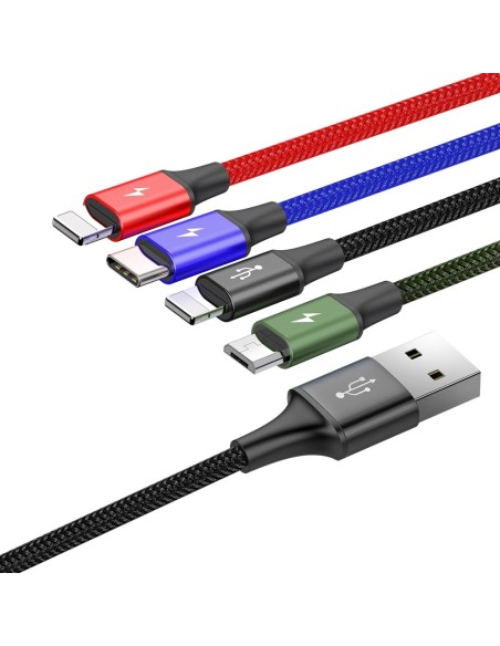 Kabelis USB laidas 4in1 2 x Iphone Lightning USB-C microUSB nailono pynėje 3,5A 1,2m juodas Kabelis USB laidas 4in1 2 x Iphone Lightning USB-C microUSB nailono pynėje 3,5A 1,2m juodas
