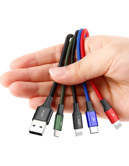 Kabelis USB laidas 4in1 2 x Iphone Lightning USB-C microUSB nailono pynėje 3,5A 1,2m juodas Kabelis USB laidas 4in1 2 x Iphone Lightning USB-C microUSB nailono pynėje 3,5A 1,2m juodas