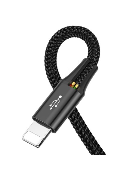 Kabelis USB laidas 4in1 iPhone Lightning 2 x USB-C microUSB nailono pynėje 3,5A 1,2m juodas