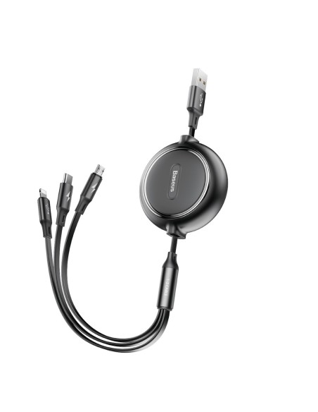 Išplečiamas laidas 3in1 USB microUSB iPhone Lightning USB-C 3.5A 35cm 120cm juodas
