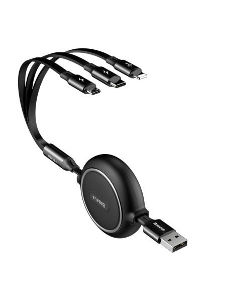 Išplečiamas laidas 3in1 USB microUSB iPhone Lightning USB-C 3.5A 35cm 120cm juodas