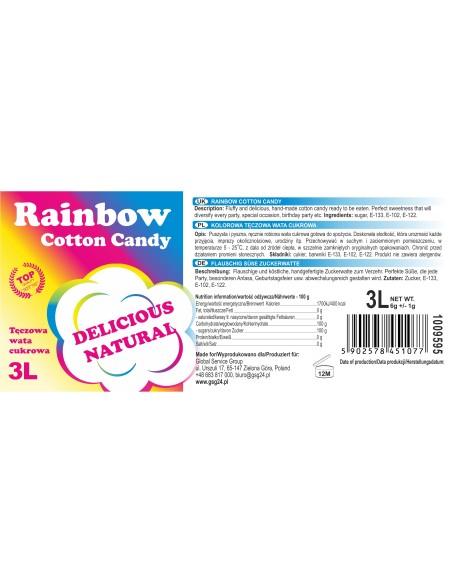 Spalvinga vaivorykštinė cukraus vata Rainbow Cotton Candy 3L Spalvinga vaivorykštinė cukraus vata Rainbow Cotton Candy 3L