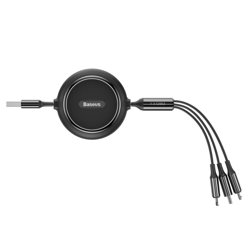 Išplečiamas laidas 3in1 USB microUSB iPhone Lightning USB-C 3.5A 35cm 120cm juodas