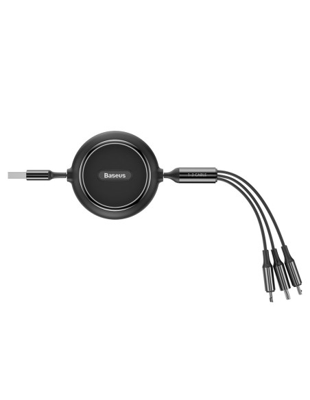 Išplečiamas laidas 3in1 USB microUSB iPhone Lightning USB-C 3.5A 35cm 120cm juodas