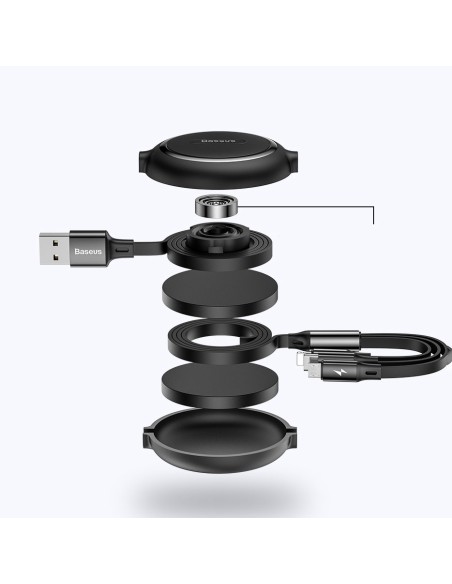 Išplečiamas laidas 3in1 USB microUSB iPhone Lightning USB-C 3.5A 35cm 120cm juodas
