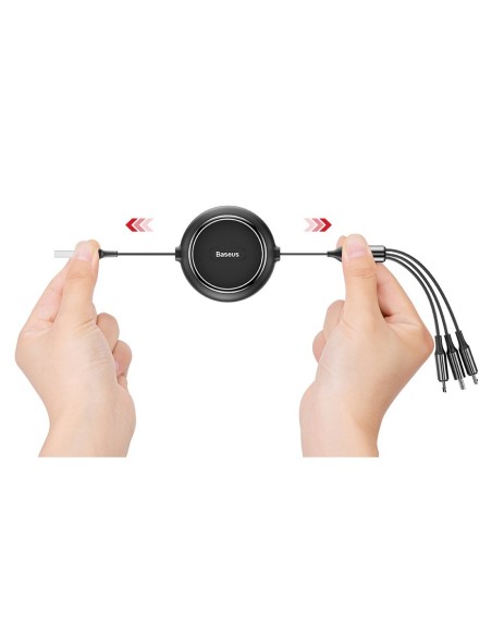 Išplečiamas laidas 3in1 USB microUSB iPhone Lightning USB-C 3.5A 35cm 120cm juodas