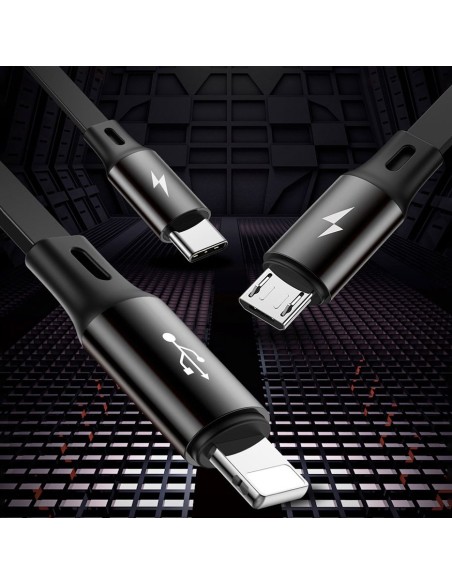 Išplečiamas laidas 3in1 USB microUSB iPhone Lightning USB-C 3.5A 35cm 120cm juodas