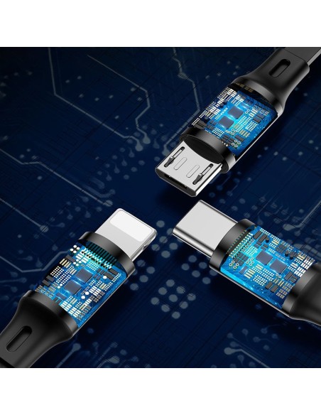 Išplečiamas laidas 3in1 USB microUSB iPhone Lightning USB-C 3.5A 35cm 120cm juodas