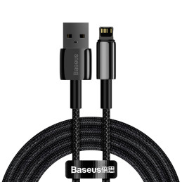 Tvirtas kabelis pintas USB laidas Iphone Lightning 2.4 A 2 m juodas