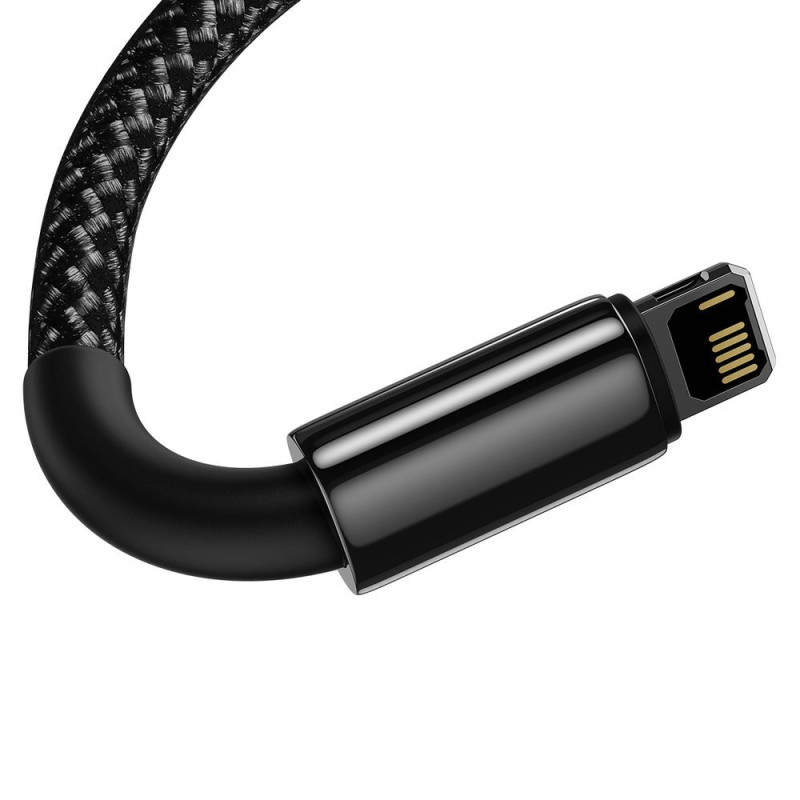 Tvirtas kabelis pintas USB laidas Iphone Lightning 2.4 A 2 m juodas