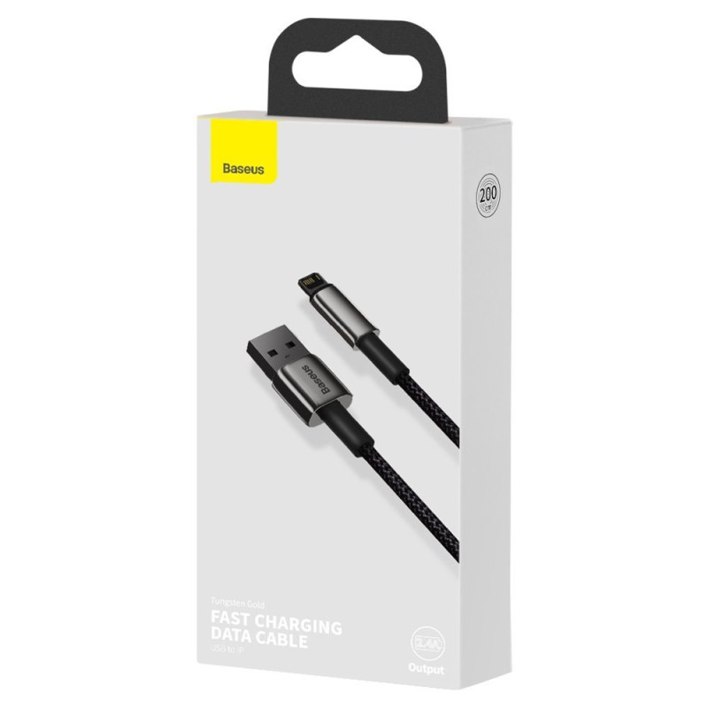 Tvirtas kabelis pintas USB laidas Iphone Lightning 2.4 A 2 m juodas