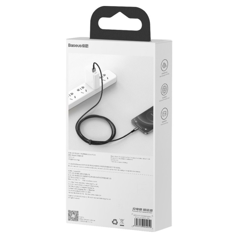 Tvirtas kabelis pintas USB laidas Iphone Lightning 2.4 A 2 m juodas