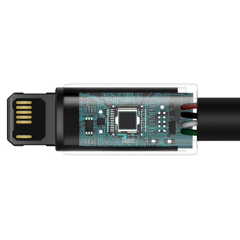 Tvirtas kabelis pintas USB laidas Iphone Lightning 2.4 A 2 m juodas