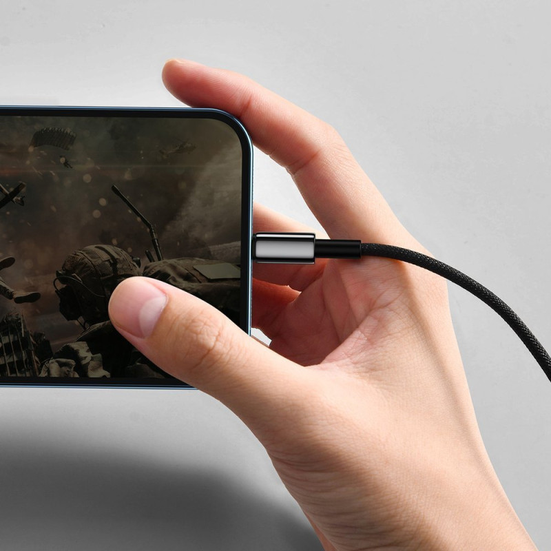 Tvirtas kabelis pintas USB laidas Iphone Lightning 2.4 A 2 m juodas