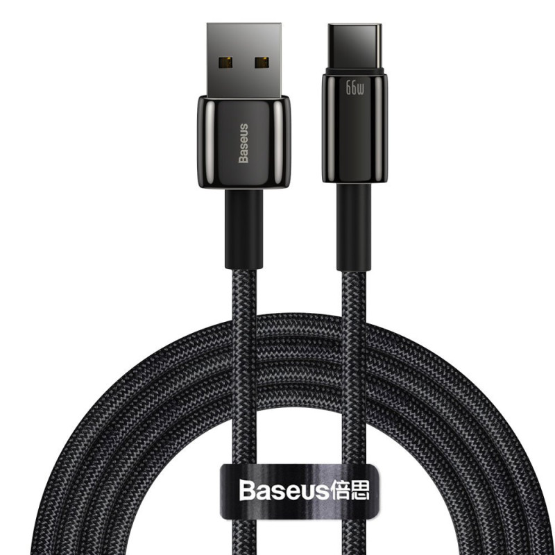 Tvirtas pintas kabelis USB USB-C 66 W 2m juodas