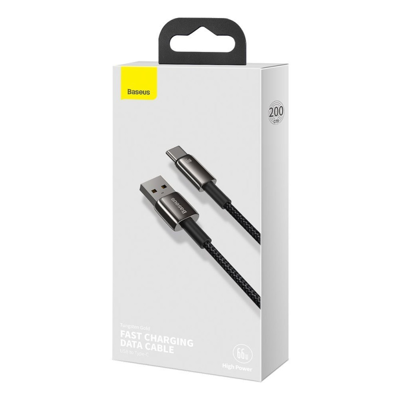 Tvirtas pintas kabelis USB USB-C 66 W 2m juodas
