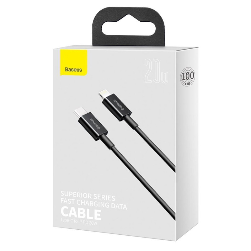 Puikus kabelis USB-C laidas iPhone Lightning greitam įkrovimui 20W 1m juodas