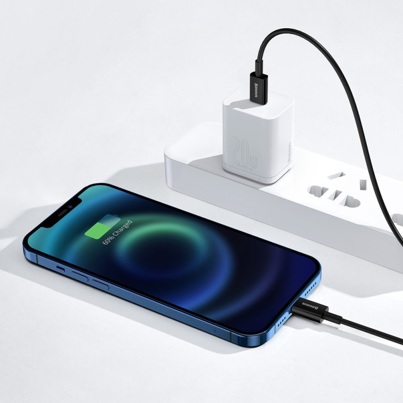 Puikus kabelis USB-C laidas iPhone Lightning greitam įkrovimui 20W 1m juodas