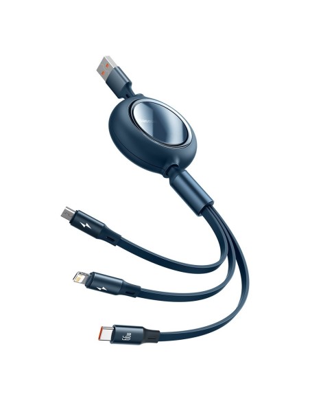 Ištraukiamas laidas 3in1 USB microUSB USB-C iPhone Lightning 66W 1,2m mėlynas Ištraukiamas laidas 3in1 USB microUSB USB-C iPhone Lightning 66W 1,2m mėlynas