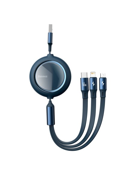 Ištraukiamas laidas 3in1 USB microUSB USB-C iPhone Lightning 66W 1,2m mėlynas Ištraukiamas laidas 3in1 USB microUSB USB-C iPhone Lightning 66W 1,2m mėlynas
