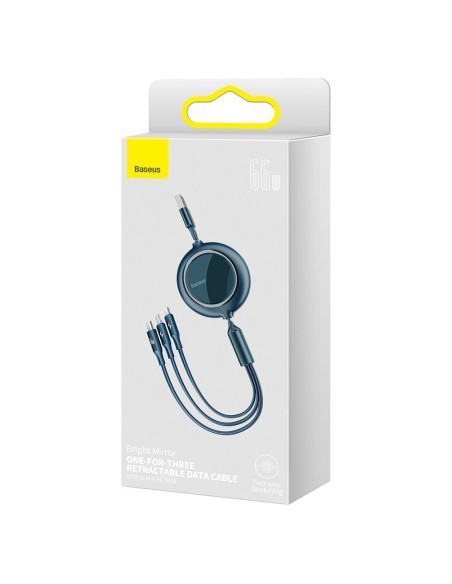 Ištraukiamas laidas 3in1 USB microUSB USB-C iPhone Lightning 66W 1,2m mėlynas Ištraukiamas laidas 3in1 USB microUSB USB-C iPhone Lightning 66W 1,2m mėlynas