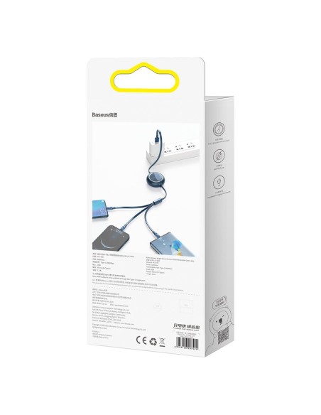 Ištraukiamas laidas 3in1 USB microUSB USB-C iPhone Lightning 66W 1,2m mėlynas Ištraukiamas laidas 3in1 USB microUSB USB-C iPhone Lightning 66W 1,2m mėlynas