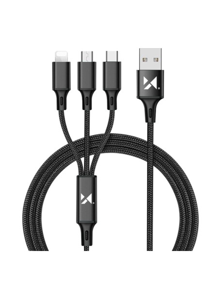Kabelis 3in1 USB USB-C microUSB iPhone Lightning 2.8A 1.25m juodas Kabelis 3in1 USB USB-C microUSB iPhone Lightning 2.8A 1.25m juodas