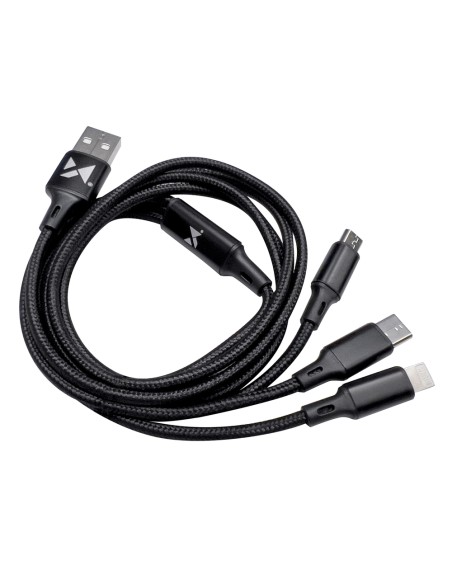 Kabelis 3in1 USB USB-C microUSB iPhone Lightning 2.8A 1.25m juodas Kabelis 3in1 USB USB-C microUSB iPhone Lightning 2.8A 1.25m juodas