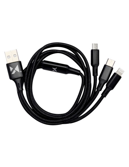 Kabelis 3in1 USB USB-C microUSB iPhone Lightning 2.8A 1.25m juodas Kabelis 3in1 USB USB-C microUSB iPhone Lightning 2.8A 1.25m juodas