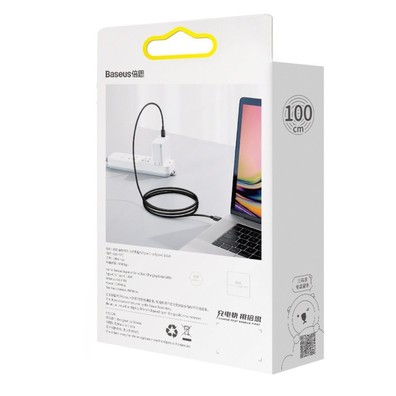 Puikus kabelis USB-C USB-C greito įkrovimo FCP 100W 5A 20V 1m juodas