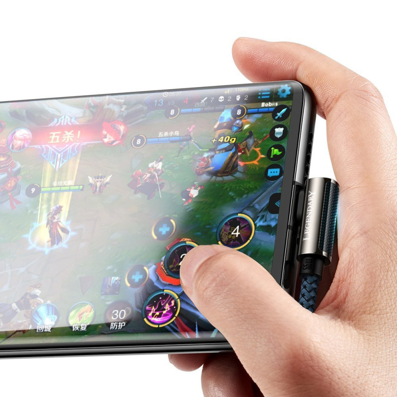 Legendinis kampuotas USB laidas žaidėjams USB-C 66W 2m mėlynas
