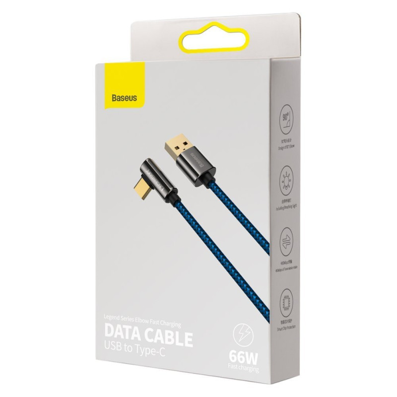 Legendinis kampuotas USB laidas žaidėjams USB-C 66W 2m mėlynas