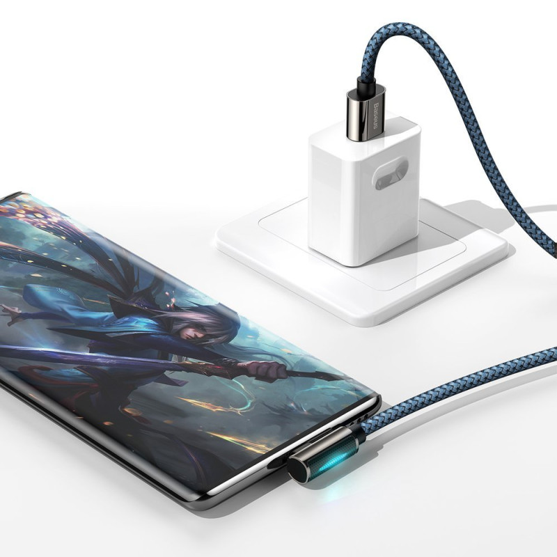 Legendinis kampuotas USB laidas žaidėjams USB-C 66W 2m mėlynas