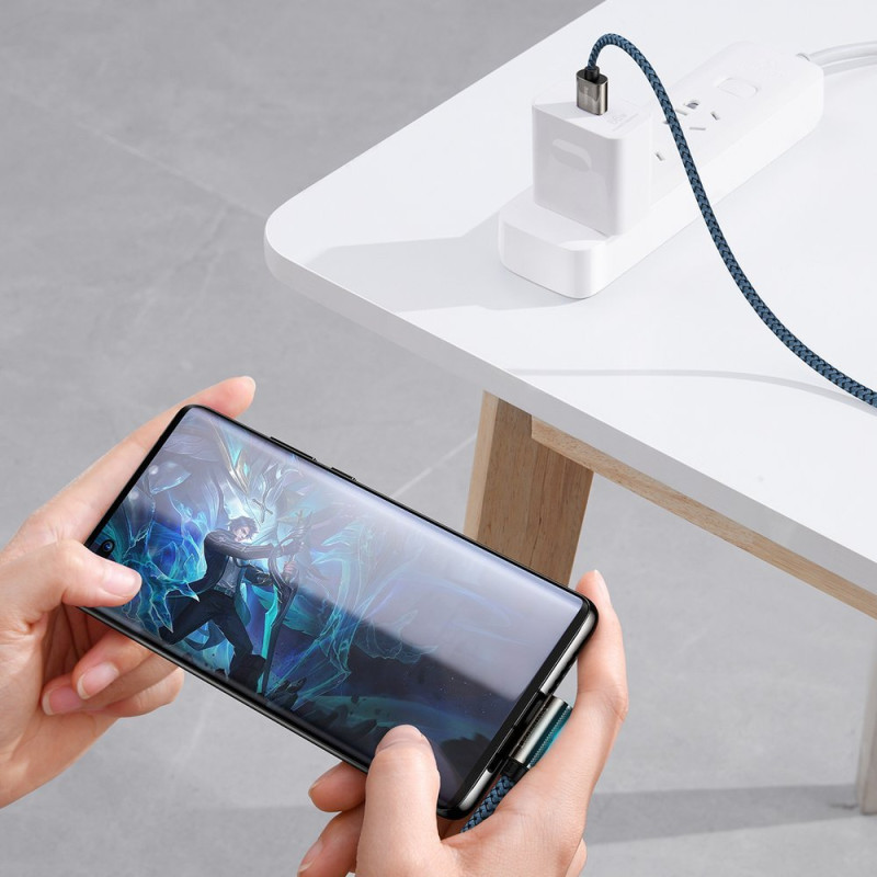 Legendinis kampuotas USB laidas žaidėjams USB-C 66W 2m mėlynas